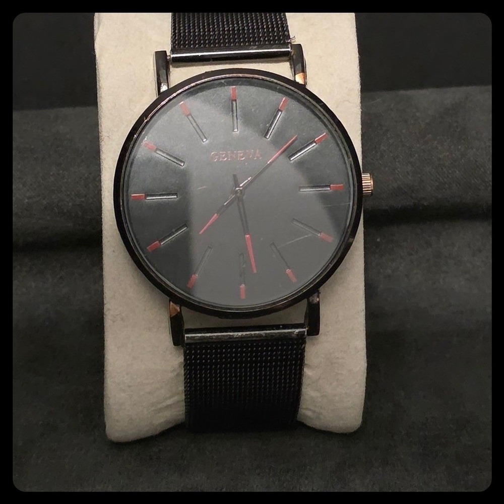 Geneva Mesh Strap Watch Mens OS Black Analog Minimalist Casual